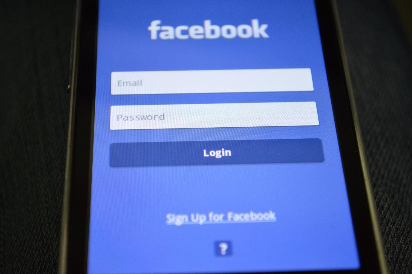 facebook login screen